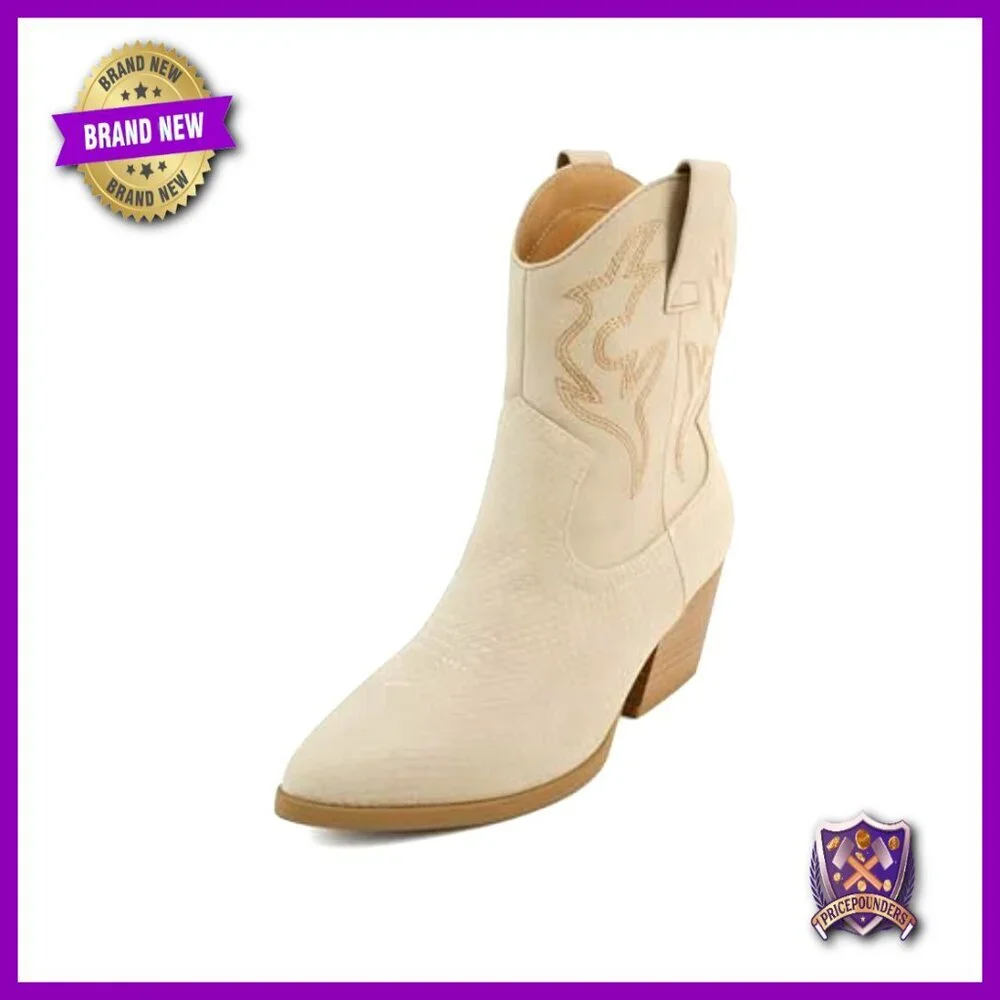 Western Stitched Ankle Booties Low Heel Pointe Toe Suede Fashion Trendy